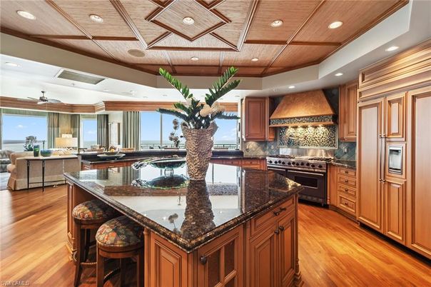 Interior, Kitchen, Living room, Recessed Lighting, Stainless Steel Appliances, Wooden Ceilings, Wood Texture Flooring