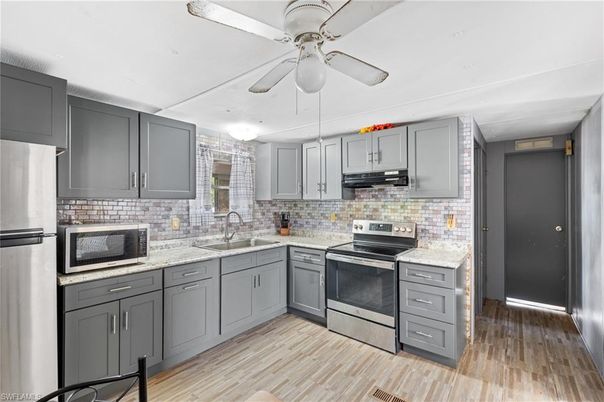 Interior, Kitchen, Stainless Steel Appliances, Wood Texture Flooring