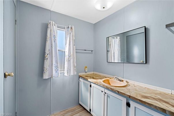 Bathroom, Interior, Tile Countertops, Wood Texture Flooring