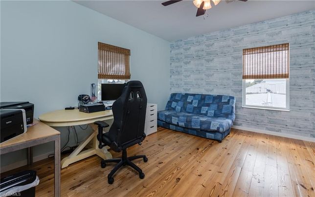 Home Office, Interior, Stone Walls, Wood Texture Flooring