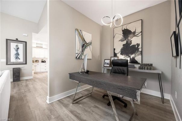 Home Office, Interior, Pendant Lights, Wood Texture Flooring