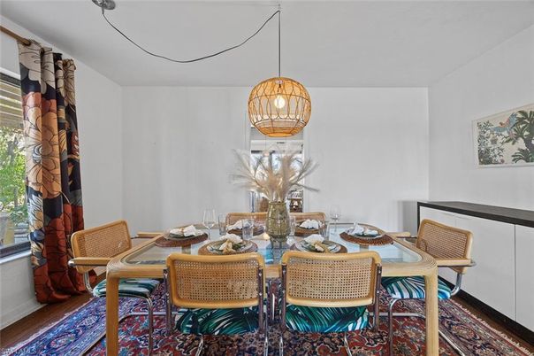 Dining room, Interior, Pendant Lights, Wood Texture Flooring