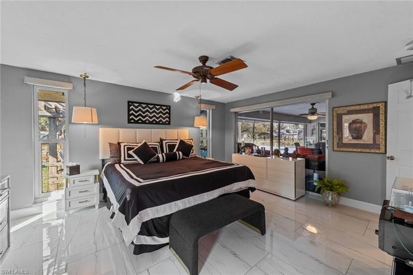 Bedroom, Interior, Marble, Pendant Lights