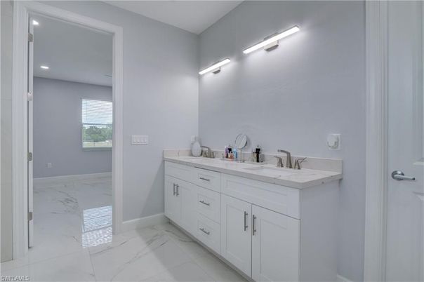Bathroom, Dual Sink Vanities, Interior, Marble, Recessed Lighting