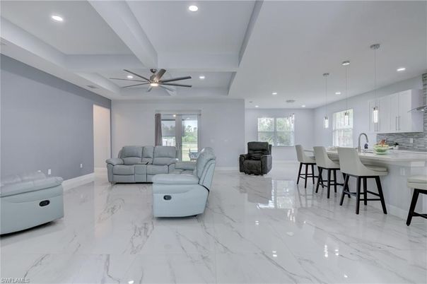 Interior, Kitchen, Living room, Marble, Pendant Lights, Recessed Lighting