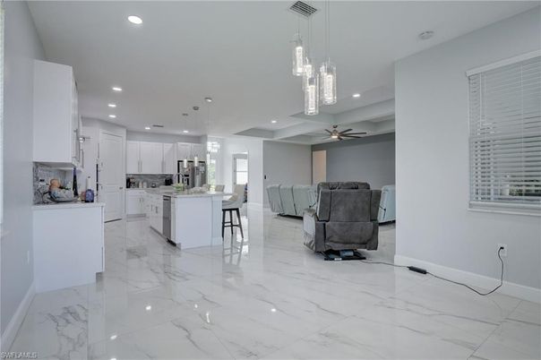 Interior, Kitchen, Marble, Pendant Lights, Recessed Lighting