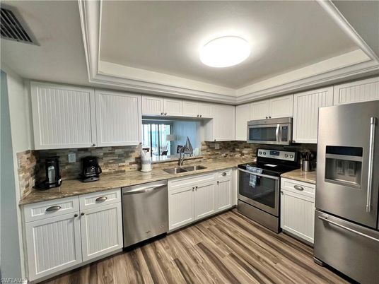 Interior, Kitchen, Stainless Steel Appliances, Wood Texture Flooring