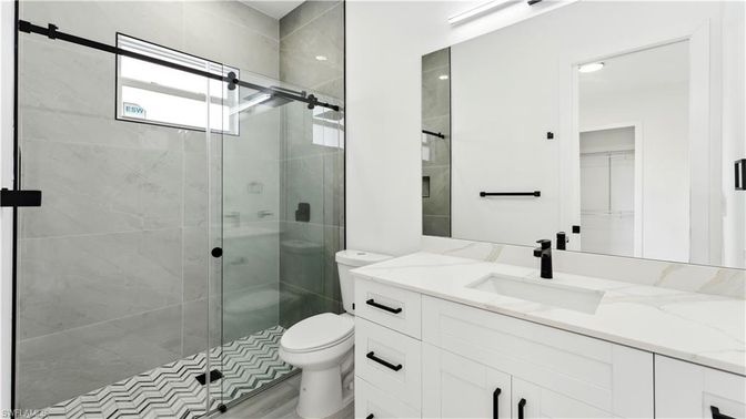 Bathroom, Glass Shower, Interior, Marble Walls, Recessed Lighting