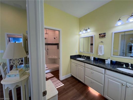 Bathroom, Dual Sink Vanities, Interior, Wood Texture Flooring