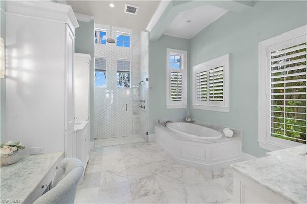 Bathroom, Glass Shower, Interior, Marble, Recessed Lighting
