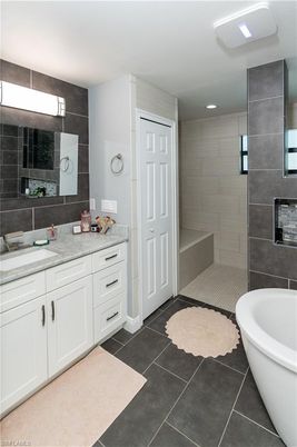 Bathroom, Dual Sink Vanities, Free Standing Baths, Interior, Recessed Lighting
