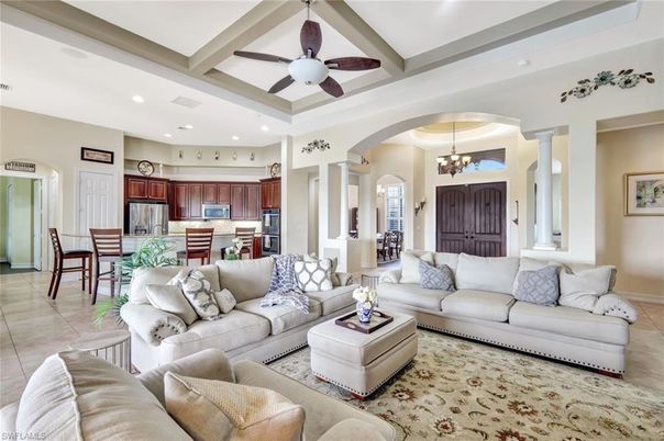 Chandelier, Dining room, Interior, Kitchen, Living room, Recessed Lighting, Stainless Steel Appliances