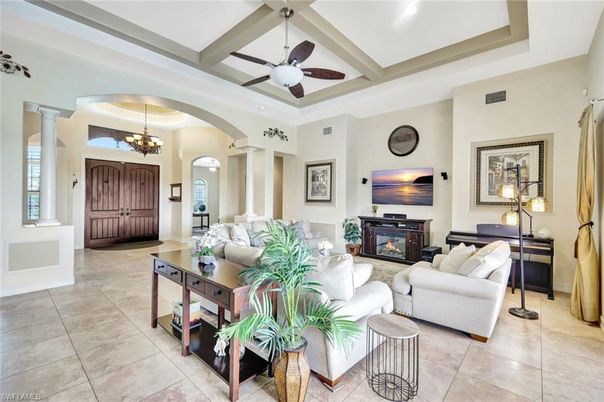 Chandelier, Fireplace, Interior, Living room, Recessed Lighting