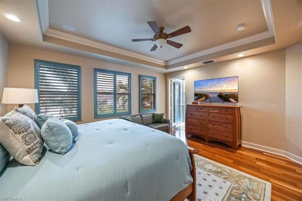 Bedroom, Interior, Recessed Lighting, Wood Texture Flooring