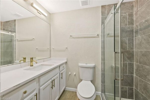 Bathroom, Glass Shower, Interior, Wood Texture Flooring