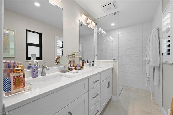 Bathroom, Dual Sink Vanities, Glass Shower, Interior, Recessed Lighting