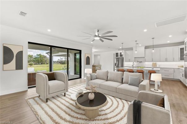 Interior, Kitchen, Living room, Pendant Lights, Recessed Lighting, Stainless Steel Appliances, Wood Texture Flooring