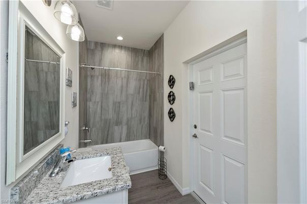 Bathroom, Interior, Recessed Lighting, Wood Texture Flooring