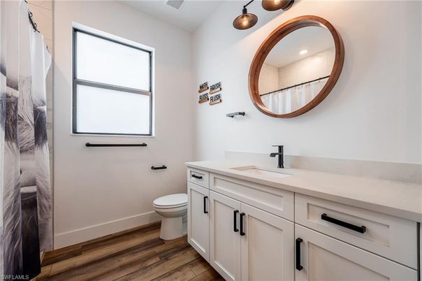 Bathroom, Interior, Recessed Lighting, Wood Texture Flooring