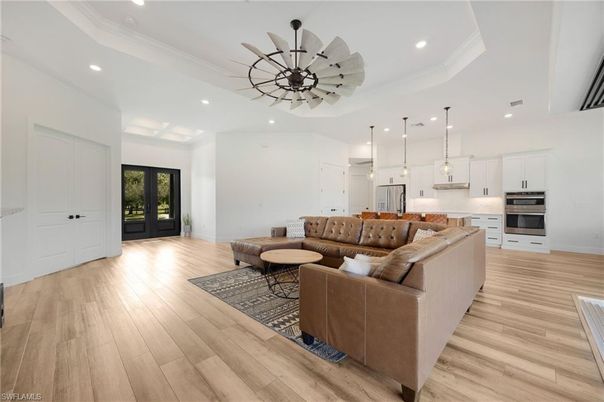 Interior, Kitchen, Living room, Pendant Lights, Recessed Lighting, Stainless Steel Appliances, Wood Texture Flooring