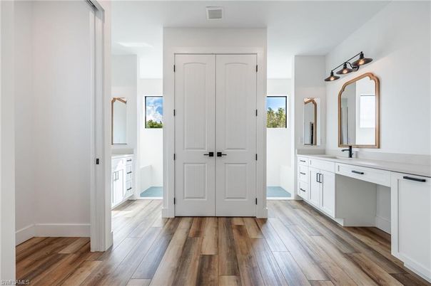 Bathroom, Dual Sink Vanities, Interior, Wood Texture Flooring