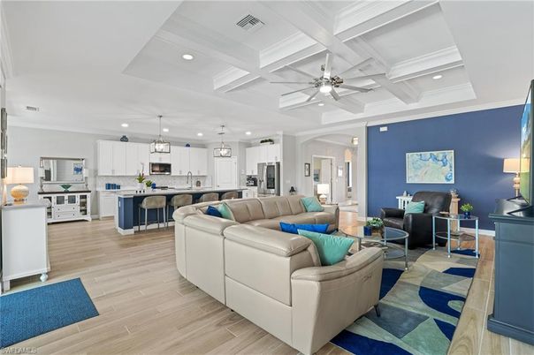 Interior, Kitchen, Living room, Pendant Lights, Recessed Lighting, Stainless Steel Appliances, Wood Texture Flooring