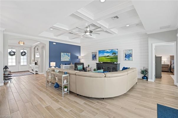 Interior, Living room, Recessed Lighting, Wood Texture Flooring