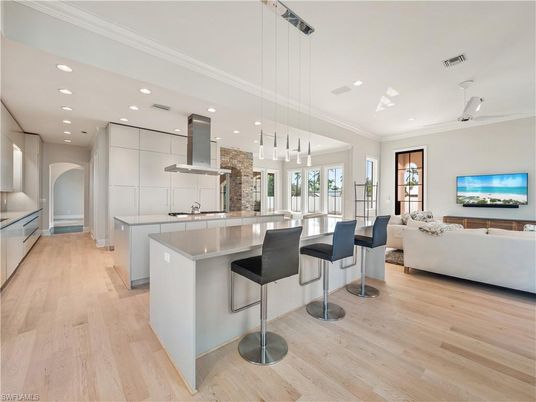 Interior, Kitchen, Living room, Pendant Lights, Recessed Lighting, Wood Texture Flooring