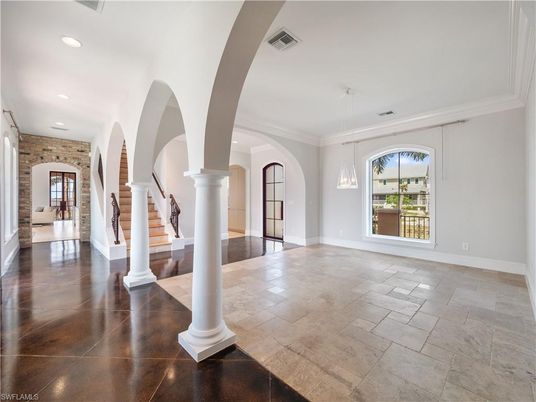 Empty room, Interior, Pendant Lights, Recessed Lighting, Stone Walls