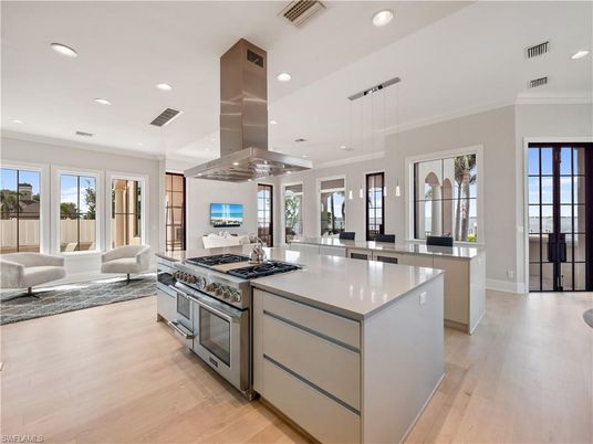 Interior, Kitchen, Living room, Pendant Lights, Recessed Lighting, Stainless Steel Appliances, Wood Texture Flooring