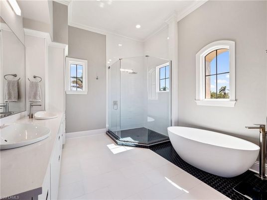 Bathroom, Dual Sink Vanities, Free Standing Baths, Glass Shower, Interior, Recessed Lighting