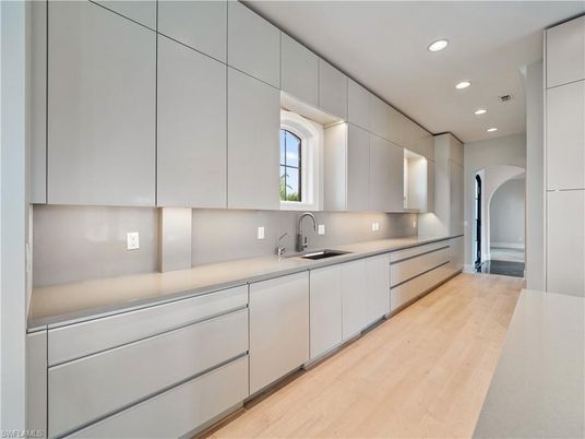 Interior, Kitchen, Recessed Lighting, Wood Texture Flooring