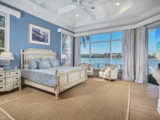 Bedroom, Interior, Recessed Lighting, Water, Wood Texture Flooring