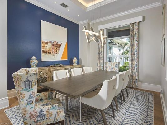 Dining room, Interior, Pendant Lights, Recessed Lighting, Wood Texture Flooring