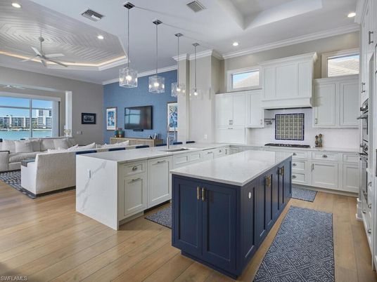 Interior, Kitchen, Living room, Pendant Lights, Recessed Lighting, Wood Texture Flooring