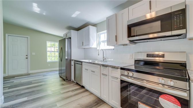 Interior, Kitchen, Stainless Steel Appliances, Wood Texture Flooring