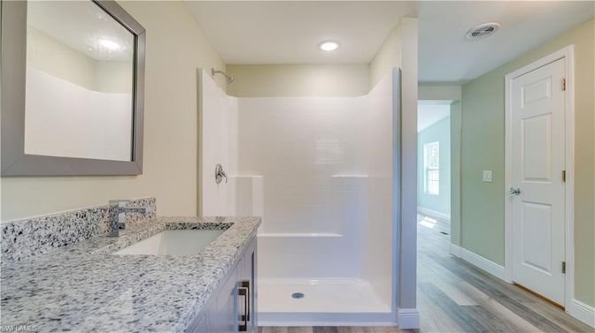 Bathroom, Interior, Recessed Lighting, Wood Texture Flooring