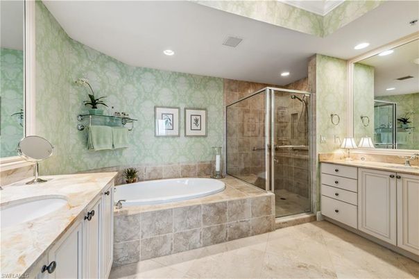 Bathroom, Dual Sink Vanities, Glass Shower, Interior, Recessed Lighting