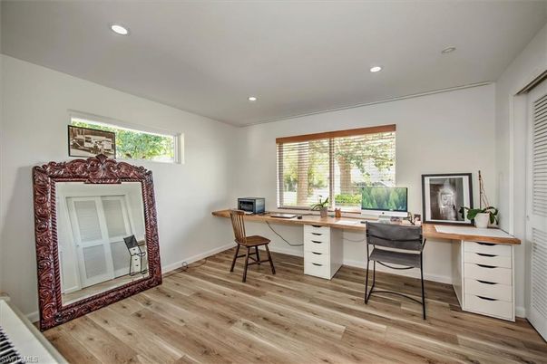 Home Office, Interior, Recessed Lighting, Wood Texture Flooring