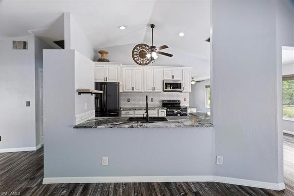 Interior, Kitchen, Pendant Lights, Recessed Lighting, Wood Texture Flooring