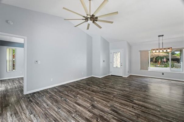 Empty room, Interior, Pendant Lights, Wood Texture Flooring