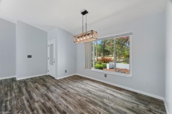 Empty room, Interior, Pendant Lights, Wood Texture Flooring