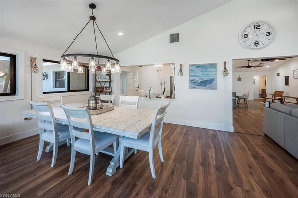 Dining room, Interior, Recessed Lighting, Wood Texture Flooring