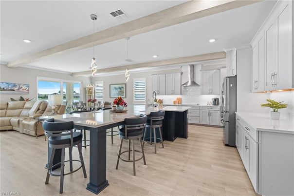 Interior, Kitchen, Living room, Pendant Lights, Recessed Lighting, Stainless Steel Appliances, Wood Texture Flooring