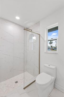 Bathroom, Glass Shower, Interior, Marble, Marble Walls, Recessed Lighting