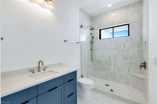 Bathroom, Glass Shower, Interior, Marble, Recessed Lighting
