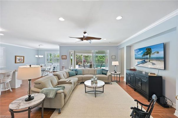Dining room, Interior, Living room, Recessed Lighting, Wood Texture Flooring