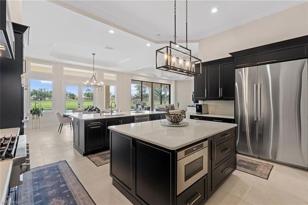 Chandelier, Dining room, Interior, Kitchen, Pendant Lights, Recessed Lighting, Stainless Steel Appliances