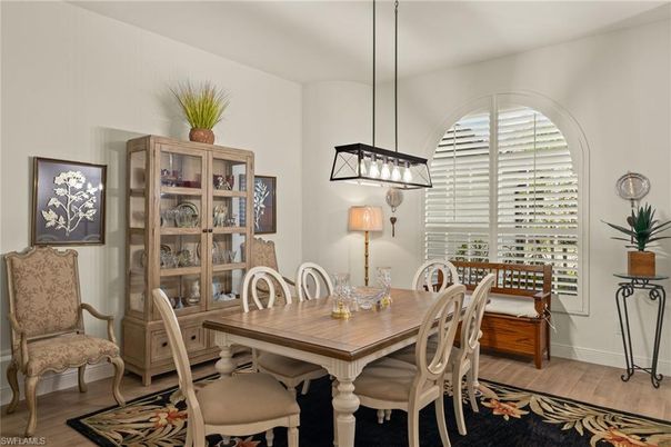 Dining room, Interior, Pendant Lights, Wood Texture Flooring