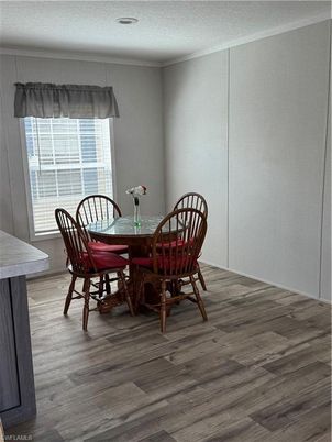 Dining room, Interior, Recessed Lighting, Wood Texture Flooring